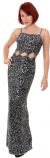 Spaghetti Straps Sequined Long Dress with Keyhole Waist in Black/Silver